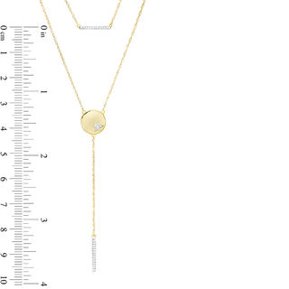 0.085 CT. T.W. Diamond Bar and Disc with Star Double Strand Necklace in 10K Gold - 22"