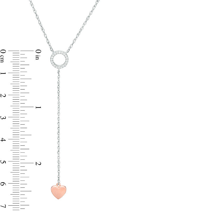 0.066 CT. T.W. Diamond Circle Outline and Heart "Y" Necklace in Sterling Silver and 10K Rose Gold - 20"|Peoples Jewellers
