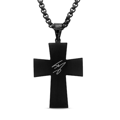 Men's 0.05 CT. T.W. Enhanced Blue Diamond Cross Pendant in Black IP Stainless Steel - 24"