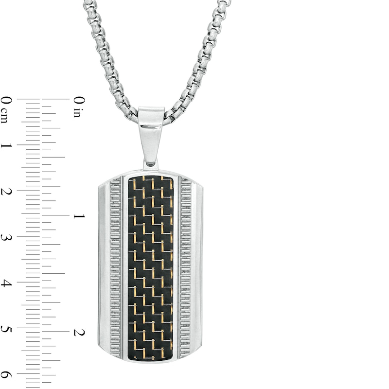 Main Image 2 of Men's Carbon Fiber Coin Stripe Dog Tag Pendant in Stainless Steel - 24&quot;