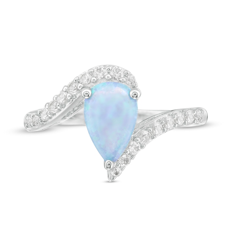 Pear-Shaped Lab-Created Blue Opal and White Sapphire Bypass Ring in Sterling Silver|Peoples Jewellers