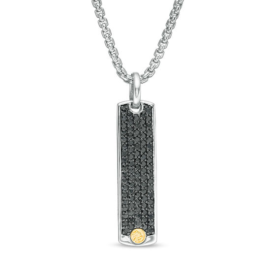 EFFY™ Collection Men's Black Spinel Panther Accent Dog Tag Pendant in Sterling Silver and 18K Gold - 22"