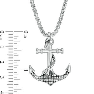 EFFY™ Collection Men's Grid Pattern and Rope Accent Anchor Pendant in Sterling Silver - 22"