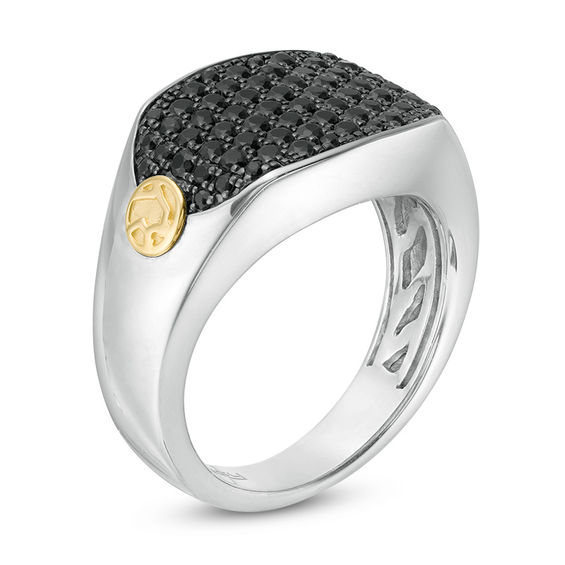 EFFY™ Collection Men's Black Spinel Panther Accent Signet Ring in Sterling Silver and 14K Gold