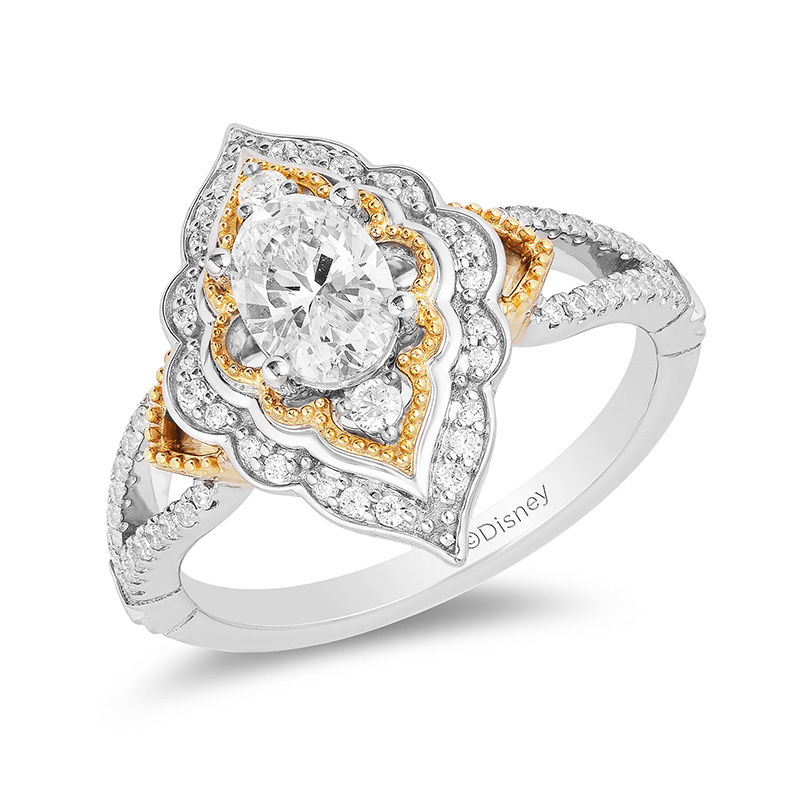 Enchanted Disney Aladdin 1.00 CT. T.W. Oval Diamond Arabesque Frame Engagement Ring in 14K Two-Tone Gold|Peoples Jewellers