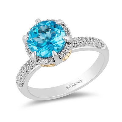 Enchanted Disney Aladdin 8.0mm Swiss Blue Topaz and 0.18 CT. T.W. Diamond Frame Ring in 10K Two-Tone Gold