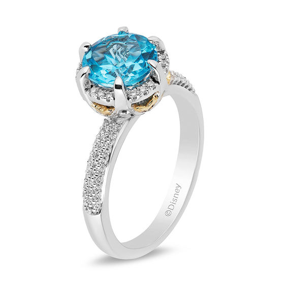 Enchanted Disney Aladdin 8.0mm Swiss Blue Topaz and 0.18 CT. T.W. Diamond Frame Ring in 10K Two-Tone Gold