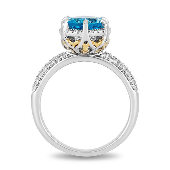 Enchanted Disney Aladdin 8.0mm Swiss Blue Topaz and 0.18 CT. T.W. Diamond Frame Ring in 10K Two-Tone Gold