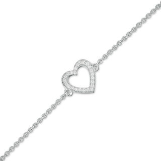 0.067 CT. T.W. Diamond Heart Outline Anklet in Sterling Silver - 10"