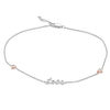 0.04 CT. T.W. Diamond "Love" with Hearts Station Anklet in Sterling Silver and 10K Rose Gold Plate - 10"