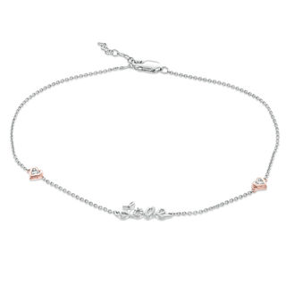 0.04 CT. T.W. Diamond "Love" with Hearts Station Anklet in Sterling Silver and 10K Rose Gold Plate - 10"