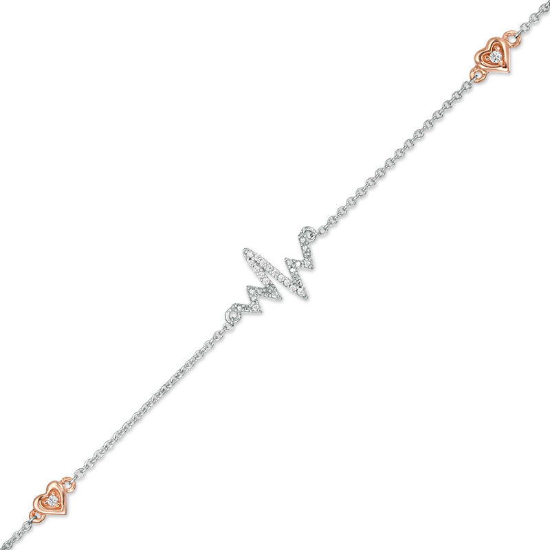 0.04 CT. T.W. Diamond Heartbeat with Hearts Station Anklet in Sterling Silver and 10K Rose Gold - 10"|Peoples Jewellers