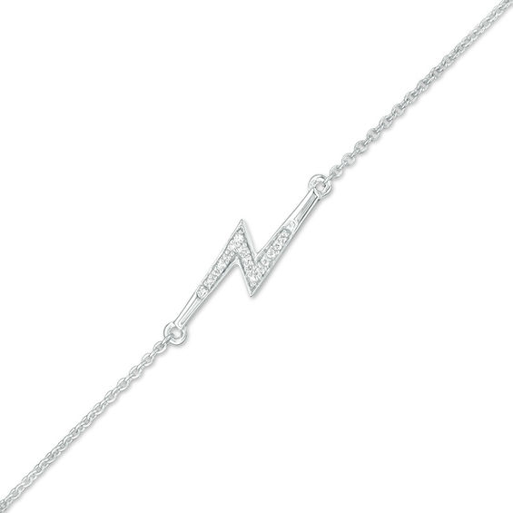 0.04 CT. T.W. Diamond Lightning Bolt Anklet in Sterling Silver - 10"