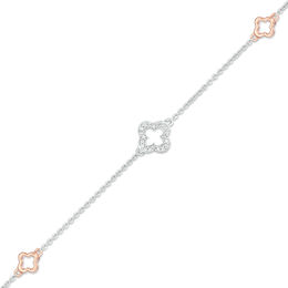 0.04 CT. T.W. Diamond Clover Outline Anklet in Sterling Silver and 10K Rose Gold - 10&quot;