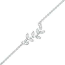 0.04 CT. T.W. Diamond Leaf Anklet in Sterling Silver - 10&quot;