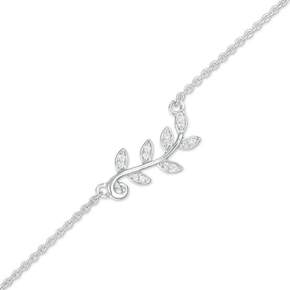 0.04 CT. T.W. Diamond Leaf Anklet in Sterling Silver - 10"