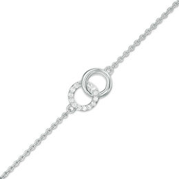 0.04 CT. T.W. Diamond Interlocking Circles Anklet in Sterling Silver - 10&quot;