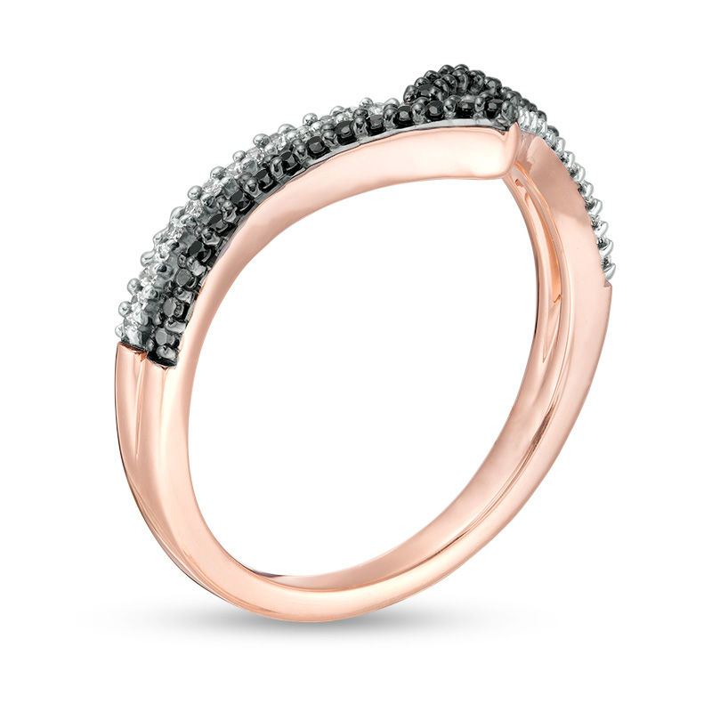 0.18 CT. T.W. Enhanced Black and White Diamond Double Chevron Ring in 10K Rose Gold|Peoples Jewellers