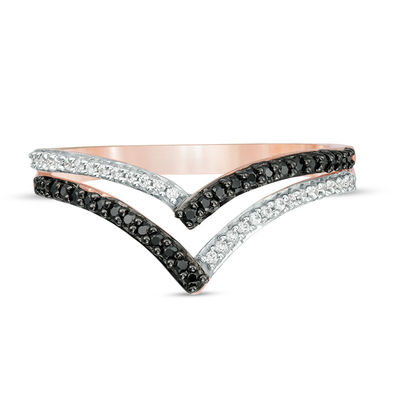 0.18 CT. T.W. Enhanced Black and White Diamond Double Chevron Ring in 10K Rose Gold