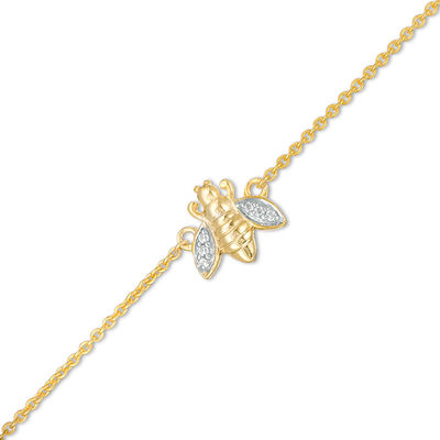 Diamond Accent Bumblebee Anklet in Sterling Silver with 14K Gold Plate - 10"