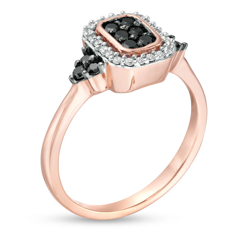 0.37 CT. T.W. Enhanced Black and White Composite Diamond Octagonal Frame Ring in 10K Rose Gold|Peoples Jewellers