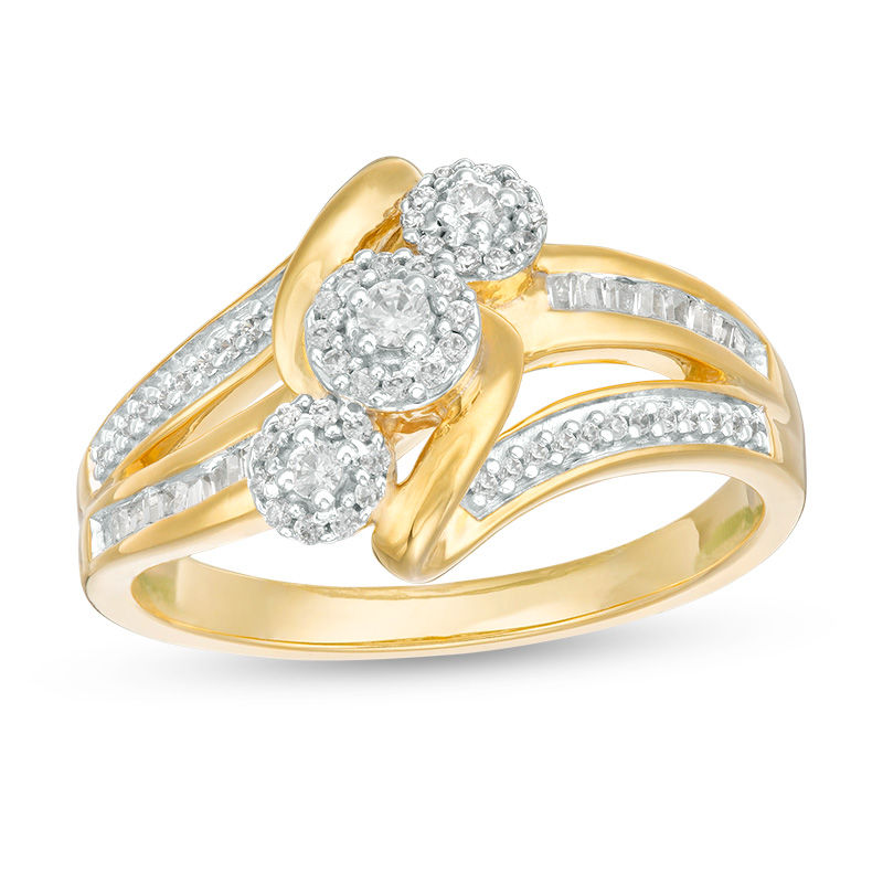 0.23 CT. T.W. Composite Diamond Three Stone Bypass Ring in 10K Gold|Peoples Jewellers