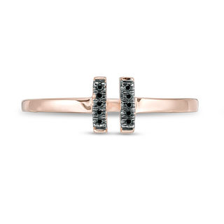 Black Diamond Accent Double Vertical Bar Open Ring in 10K Rose Gold