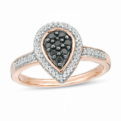 0.29 CT. T.W. Enhanced Black and White Composite Diamond Pear-Shaped Frame Ring in 10K Rose Gold