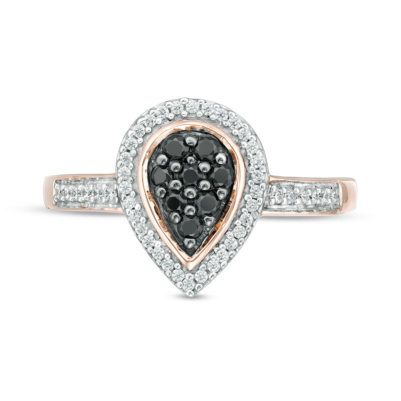 0.29 CT. T.W. Enhanced Black and White Composite Diamond Pear-Shaped Frame Ring in 10K Rose Gold