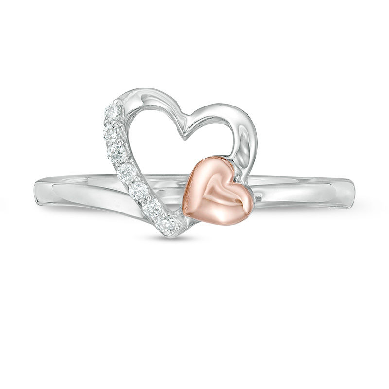 0.04 CT. T.W. Diamond Double Heart Ring in Sterling Silver and 10K Rose Gold|Peoples Jewellers