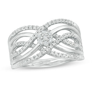 0.23 CT. T.W. Composite Diamond Multi-Row Crossover Ring in 10K White Gold