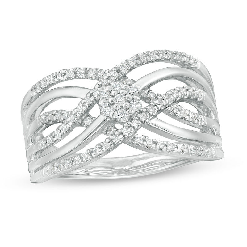 0.23 CT. T.W. Composite Diamond Multi-Row Crossover Ring in 10K White Gold|Peoples Jewellers