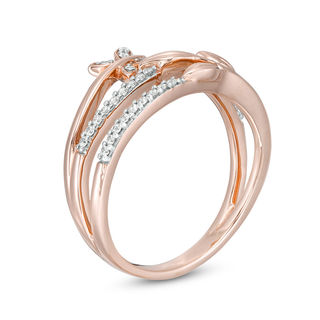 0.145 CT. T.W. Diamond Butterfly and Leaf Multi-Row Wrap Ring in 10K Rose Gold