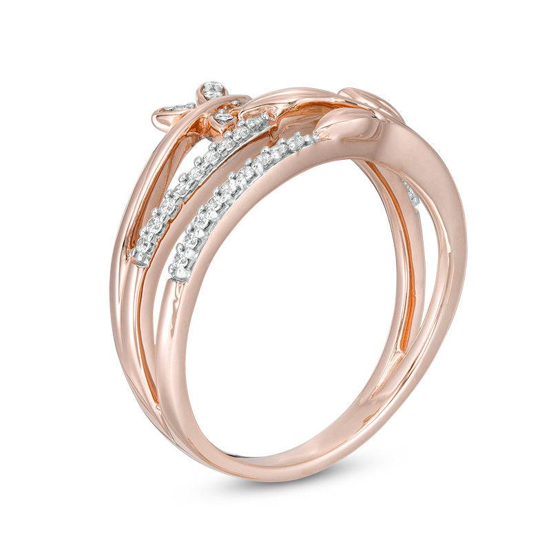 0.145 CT. T.W. Diamond Butterfly and Leaf Multi-Row Wrap Ring in 10K Rose Gold|Peoples Jewellers
