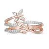 Thumbnail Image 3 of 0.145 CT. T.W. Diamond Butterfly and Leaf Multi-Row Wrap Ring in 10K Rose Gold