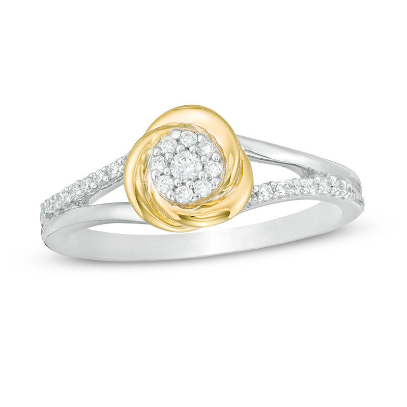0.145 CT. T.W. Composite Diamond Love Knot Split Shank Ring in Sterling Silver and 10K Gold|Peoples Jewellers