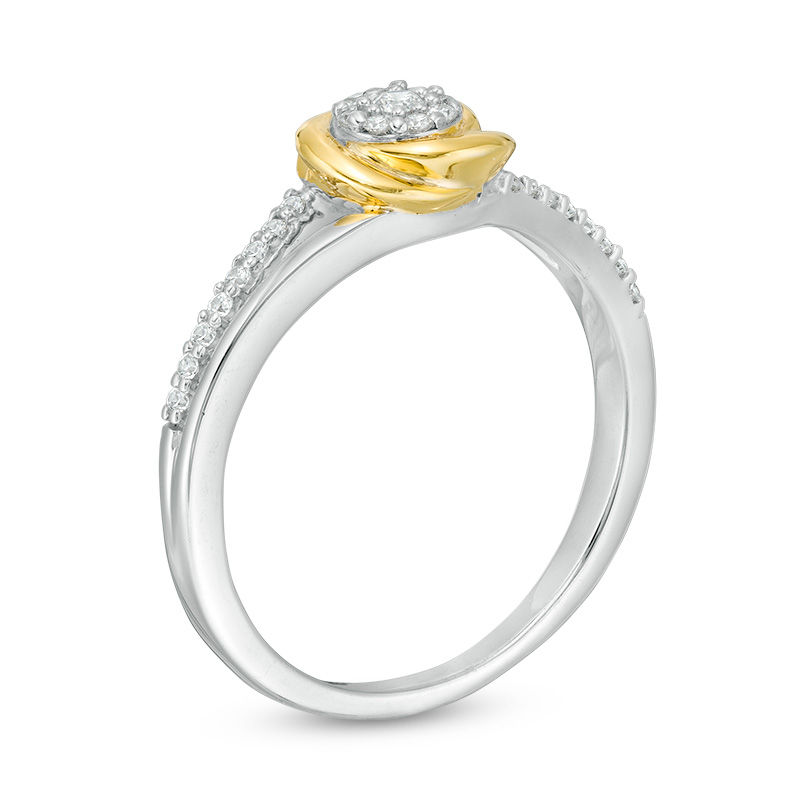 0.145 CT. T.W. Composite Diamond Love Knot Split Shank Ring in Sterling Silver and 10K Gold