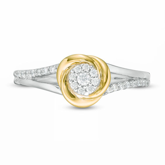 0.145 CT. T.W. Composite Diamond Love Knot Split Shank Ring in Sterling Silver and 10K Gold