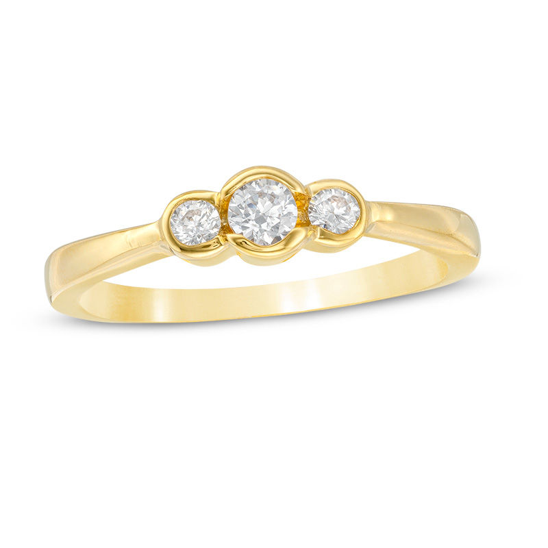 0.23 CT. T.W. Diamond Bezel Frame Three Stone Promise Ring in 10K Gold|Peoples Jewellers