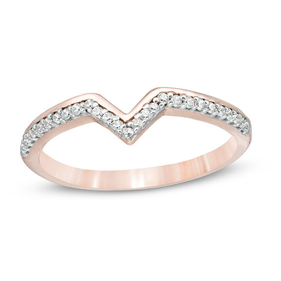 0.116 CT. T.W. Diamond Chevron Ring in 10K Rose Gold