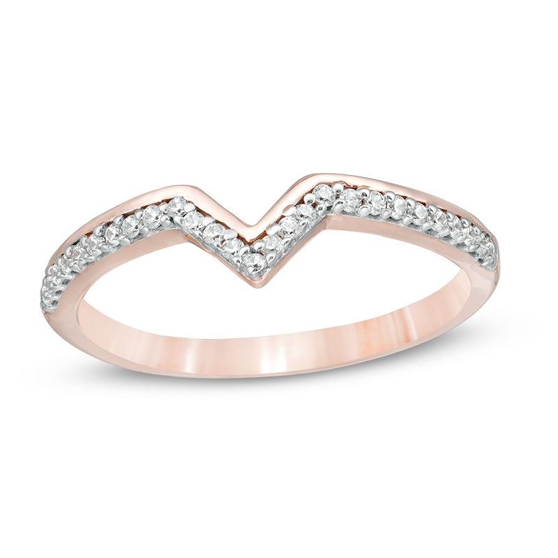 Main Image 1 of 0.116 CT. T.W. Diamond Chevron Ring in 10K Rose Gold