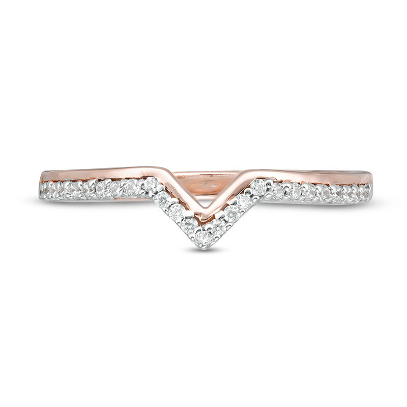 Main Image 4 of 0.116 CT. T.W. Diamond Chevron Ring in 10K Rose Gold