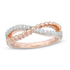 0.145 CT. T.W. Diamond Rope Crossover Ring in 10K Rose Gold