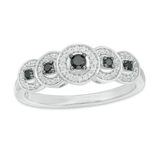 0.23 CT. T.W. Enhanced Black and White Diamond Frame Five Stone Ring in 10K White Gold