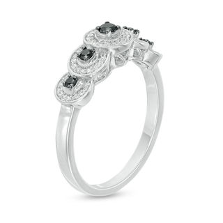 0.23 CT. T.W. Enhanced Black and White Diamond Frame Five Stone Ring in 10K White Gold