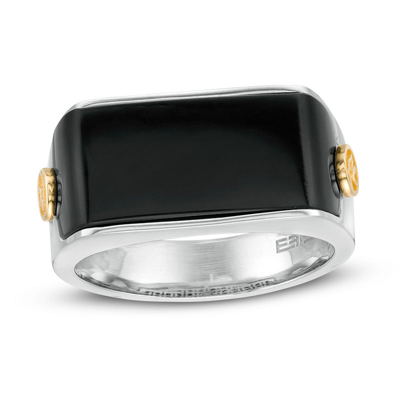 EFFY™ Collection Men's Onyx Panther Side Accent Signet Ring in Sterling Silver and 18K Gold|Peoples Jewellers