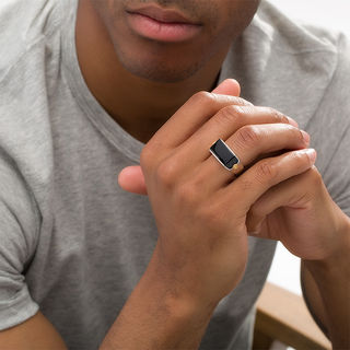 EFFY™ Collection Men's Onyx Panther Side Accent Signet Ring in Sterling Silver and 18K Gold