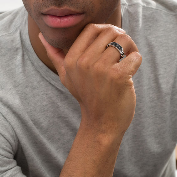 EFFY™ Collection Men's Black Spinel Geometric Chain Link Ring in Sterling Silver