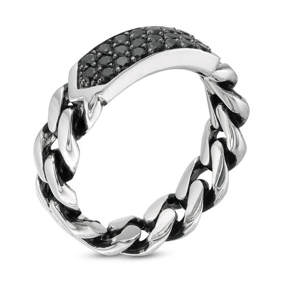 EFFY™ Collection Men's Black Spinel Geometric Chain Link Ring in Sterling Silver