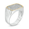 EFFY™ Collection Men's 0.26 CT. T.W. Diamond Beaded Frame Signet Ring in Sterling Silver and 14K Gold